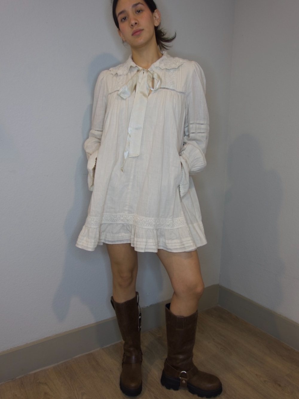 Free People One I'm The One White Lace Mini Dress Size M - Picture 1 of 6